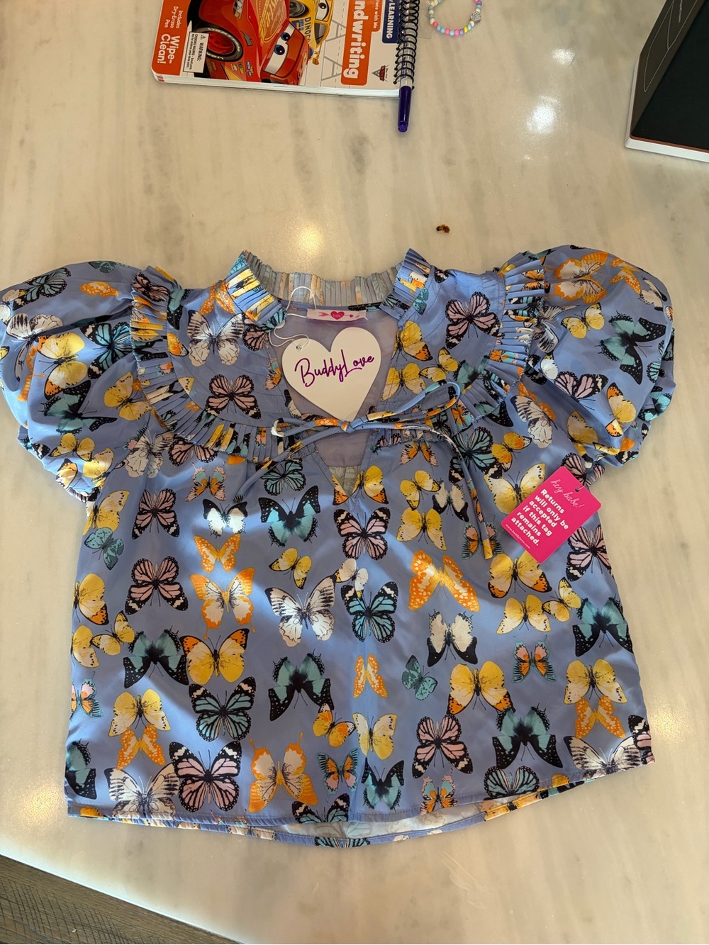 NWT BuddyLove Leeland Painted Lady Butterfly Puff Sleeve Top Small $96
